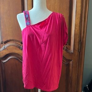 Soft Surroundings Vibrant Pink/Red One-Shoulder Top, NWOT, Large